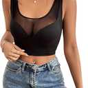 Floerns Women's Sleeveless Camisole Contrast Mesh Scoop Neck Crop Tank Top (Small, Black)
