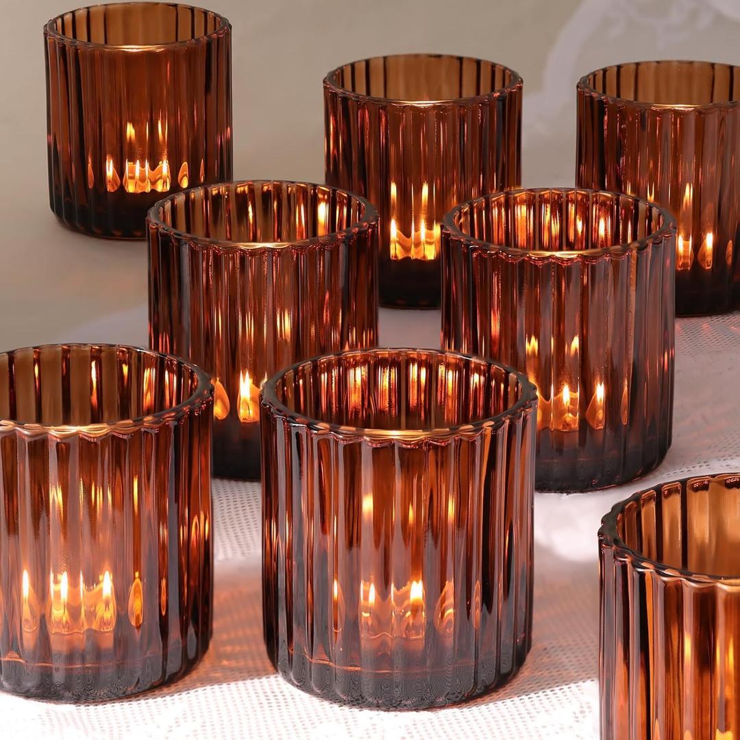 Amber Large Votive Candle Holder Set of 8, Tea Lights Candle Holders for Wedding Table Centerpieces, Boho Decor, Home Dinner Birthday Party Decor, Bridal Shower and Holiday Decorations