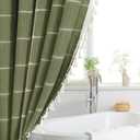 Gibelle Green Boho Farmhouse Shower Curtain with Tassels, Rustic Cottagecore Aesthetic Bohemian Chic Modern Bathroom Decor Thick Waffle Textured Fabric Shower Curtain Set with Hooks, 72x72
