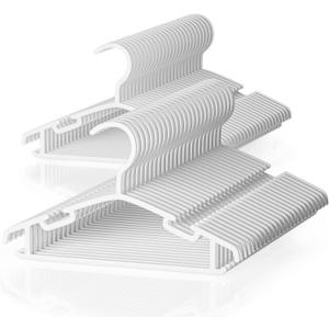 Kids Plastic Hangers, Baby Clothes Hangers for Closet 50 Packs Non-Slip Toddler Hangers for Infant Child Clothing, Small Children, for Pants Coats Skirts (White)