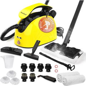 Steam Cleaner, Multipurpose Powerful Steamer with 21 Accessories, 248F High-Temperature Steam for Floors, Grout, Tiles, Carpet, Cars - Portable 1.08L Tank, Child Lock, Chemical-Free Cleaning (Yellow)