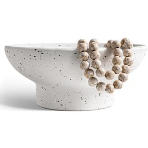 LE TAUCI 10" Ceramic Decorative Bowl, Key Bowl for Entryway, Handcrafted Sturdy Pedestal Bowl, Modern Farmhouse Fruit Bowl for Kitchen Counter, Centerpiece, Speckled White