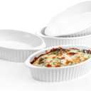 Foraineam 4 Pack 15 oz White Porcelain Oval Baking Dishes, 8.8 x 5.5 x 1.8 Inch Au Gratin Pans Small Table Serving Dish, Lasagna Pan Crème Brulee Bakeware Set with Double Handles, Dishwasher Oven Safe