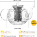 Amzcku 50OZ/1500ml Vintage Glass Teapot with Removable Infuser – Stovetop Safe, Borosilicate Glass Tea Kettle for Blooming & Loose Leaf Tea