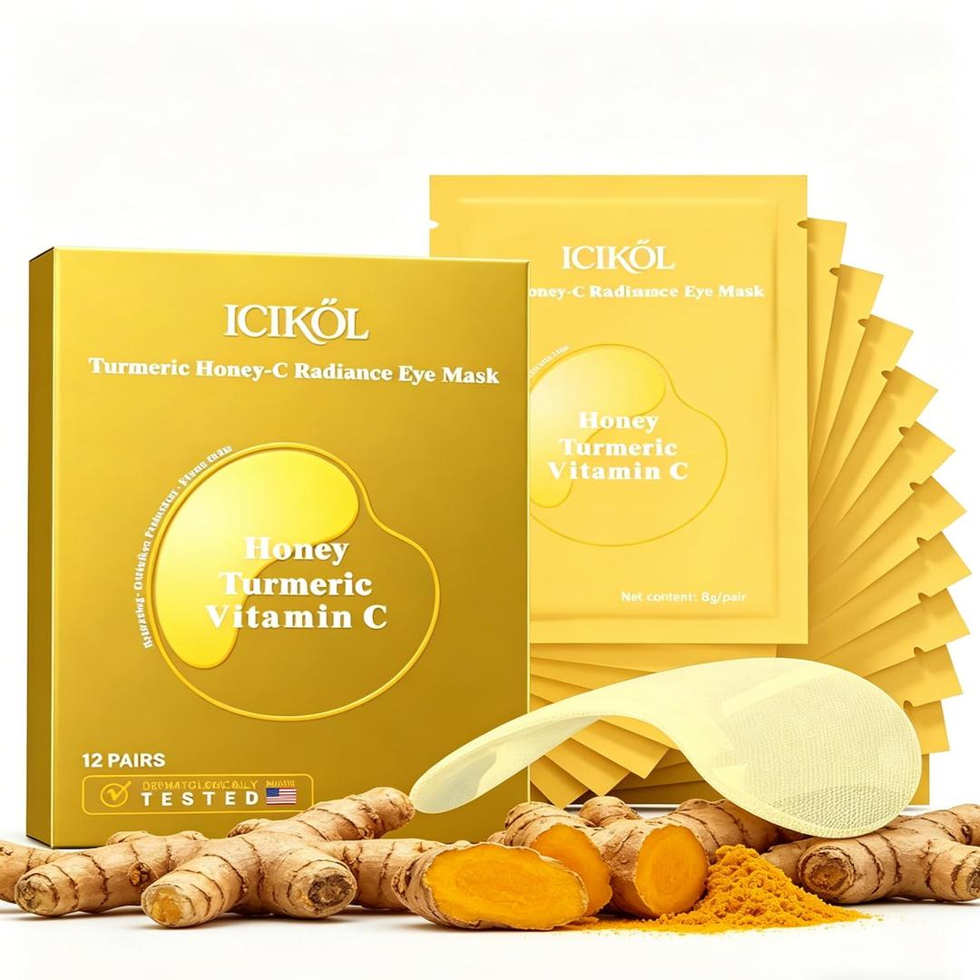 Turmeric Vitamin C Under Eye Patches, Eye Mask for Puffy Eyes and Dark Circles, Deep Hydrating Under Eye Mask Patches for Eye Bags Treatment, Under-eye Skincare for Soothing (12 pairs)
