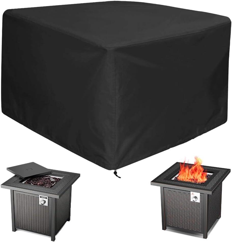 DONSIQIZZ 30 Inch Square Fire Pit Cover for 28-30 Inch Fire Pit Tables, 600D Heavy Duty Waterproof 31 x 31 x 25 Inches Patio Propane Gas Firepit Cover Square Outdoor, Black