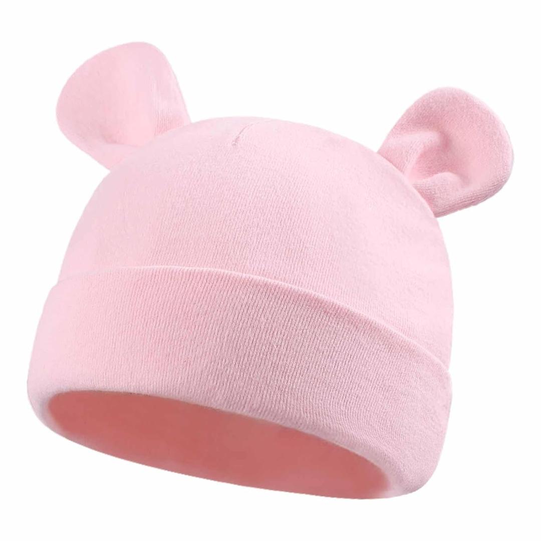 Duoyeree Baby Hat Newborn Hat Adorable Cotton Bear Ear Beanie Cap for Infant Girl Boy 0-6 Months Pink