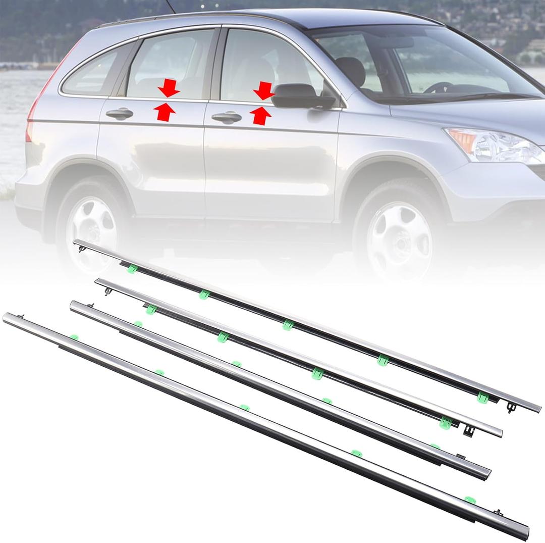 MotorFansClub 4PCS Weatherstrip Window Sealing Fit for Honda CR-V CRV 2007 2008 2009 2010 2011 Car Window Sealing Strip Chrome Door Outside Trim