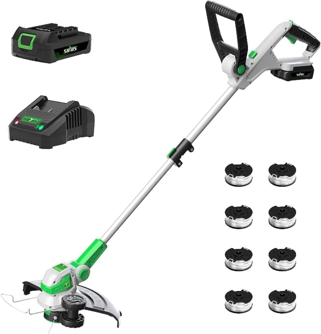 SOYUS Weed Wacker Battery Operated, 12 Inch String Trimmer Cordless, 20V Weed Wacker Electric with Battery and Charger, Lightweight Edger Trimmer with 8 Pcs Replacement Spool Trimmer Lines, 12'' Weed Wacker w/1x2.0 Battery