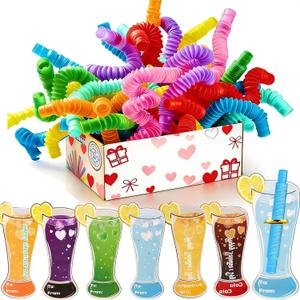28 Pack Pop Tubes Sensory Toys Party Favors for Kids 8-12 Fidget Toys with Gift Card for Anxiety Goodie Bag Stuffers Treasure Box Classroom Prizes Gifts for 3 4 5 6 Year Old Boys Girls Toddlers