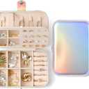 LAMU Travel Jewelry Box, Portable Jewelry Organizers and Stroage, Glowing Rainbow Small Jewelry Case for Earrings Rings Necklaces, Travel Jewelry Case for Girl as Wedding, Valentines Day Gifts, Silver