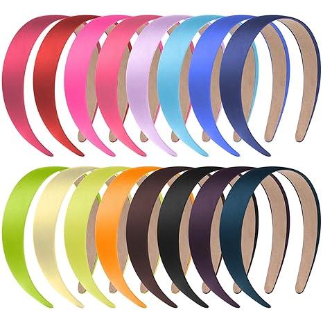 11 Pcs Satin Headbands Bulk 1 Inch Anti-slip Ribbon Hair Bands Plain Hard Headbands for Women Girls DIY Craft Hair Accessories (Multicolor)
