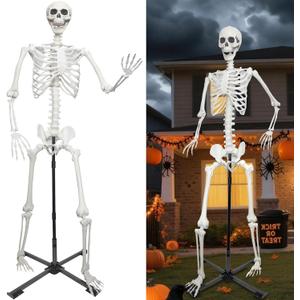 7.9Ft Skeleton Decor with Metal Stand,Halloween Skeleton Life Size Skeleton Realistic Plastic Human Bones for Halloween Dia de Los Muertos Decoration (Gray)