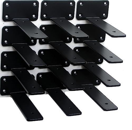6 Pack - 6 inch Black Hidden L Shelf Bracket (1/5 Inch Thicked) Iron Floating Shelf Brackets Rustic Industrial Metal Brackets for Shelf Support