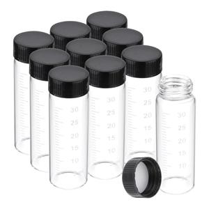 PATIKIL 6pcs 30ml Small Clear Glass Vials with Black Screw Cap, Borosilicate Glass Graduated Sample Bottles for Solid Liquid Powder Storage