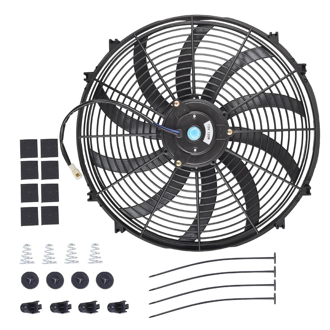16 Inch Slim Fan Push Pull Electric Radiator Cooling Fan Universal High Performance 12V 120W Motor with Fan Mounting Kit (Black)