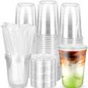 100PCS 14 oz Plastic Cups with Flat Lids and Clear Straws, Disposable Iced Coffee Cups with Lid, Round Bottom To Go Drink Cups for Soda, Smoothies, Boba, Cold Beverage, Juice Bars, Takeout, Party