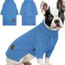 cyeollo Warm Small Dog Sweater, Knit Cold Weather Doggy Sweaters for Small Dogs Boy Pullover Winter Dog Clothes with Turtleneck for Indoor & Outdoor Wear, Blue M