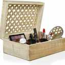 Mela Artisans Extra Large Wooden Keepsake Box | Whitewash Memory & Handcrafted Decorative Storage Chest for Jewelry, Photos & Trinkets | Vintage Style storage Box | Trellis Design | 10.5 x 7.5 x 4