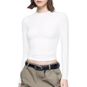 PUMIEY Women's Long Sleeve T Shirts Crew Neck Slim Fit Tops Sexy Basic Tee Smoke Cloud Pro Collection (Medium)