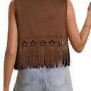 SOFIA'S CHOICE Women Fringe Vest Cowgirl Western Hippie Faux Suede Tassel Rave Outerwear Brown X-Large