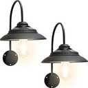 Goodeco Solar Barn Lights for Outside - Metal Design Outdoor Lights with Motion Sensor, 4 High Efficiency Solar Panels and one Clear Glass LED Edison Bulb, Chicken Coop Lights & More (Black 2P)