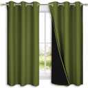 NICETOWN 100% Blackout Short Curtains with Black Liners, 2 Panels, 37" W by 40" L, Olive Green, Solid Thermal Insulated Full Blackout 2-Layer Lined Drapes, Energy Efficiency Window Drapes for Bedroom