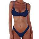 SherryDC Women's Solid Scoop Neck Push Up Padded Brazilian Thong Bikini Swimsuit, Small