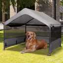 Summertrail Extra Large Dog House Outside, Dog Tent Outdoor, Big Dog Shade Shelter Doghouse Canopy with Three-Sided Breathable Mesh Windows, Gray Sun Rain Cover for Pet Cat Livestock 4'x 4'x 3.3'