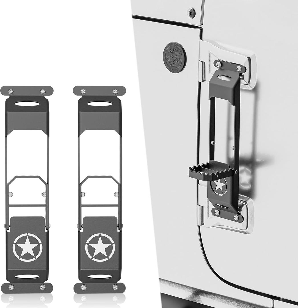 for JK JL JT Hinge Step Foldable Foot Pedal with Bottle Opener Compatible with 2007-2025 Jeep Wrangler JK JL JKU JLU & Gladiator JT 2/4 Doors, Foot Step Accessories Star Sign Door(2 PCS)