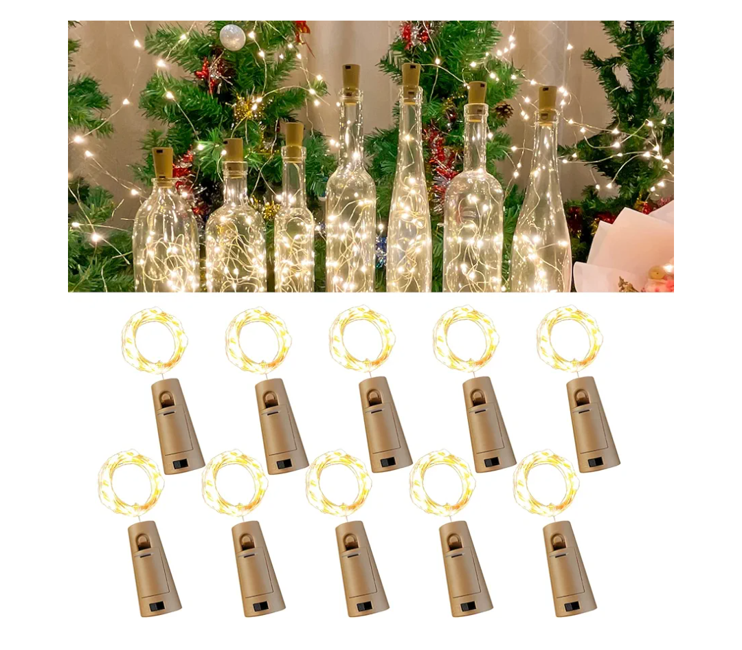 10 Pack Wine Bottle Lights with Cork, 20 LEDs, 6.6 Ft, Fairy Mini String Lights for DIY Jar Halloween, Christmas, Party Decoration, Wedding Listing (10 Pack, Warm White) And 30 PCs Alkaline Battery 1.55V