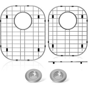 2Pack Sink Protector Grid 13"x16"and 11.2"x14.5", 304 Stainless Steel Sink Protectors for Kitchen Sink, Rust Resistant Metal Kitchen Sink Grid with 2Pack Sink Strainers (Rear Drain/4Pack)