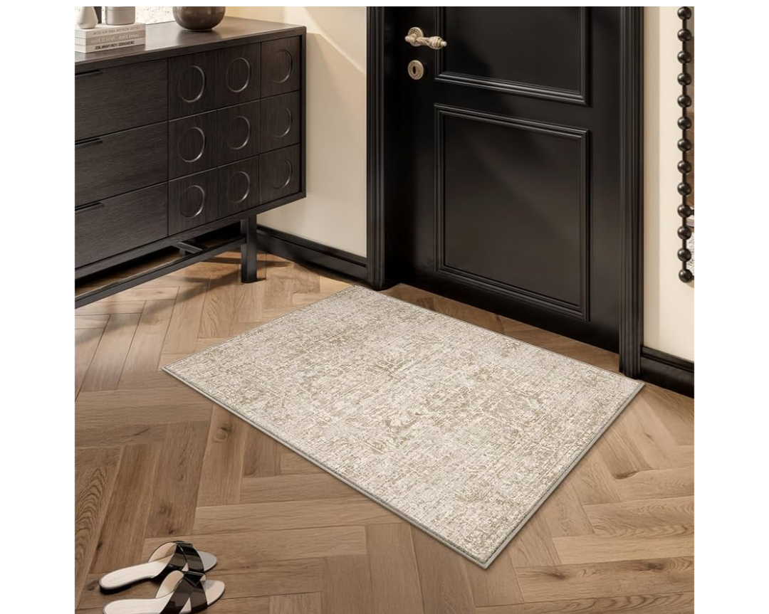 RUGIXE 4x6 Foldable Machine Washable Living Room Area Rug, Machine Washable Anti-Slip Retro Rug, Low-Down Lightweight Chenille Printed Rug, Bedroom, Dining Room