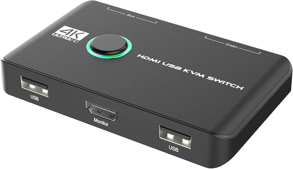 4K KVM Switch HDMI 2 Port Box, Rybozen USB HDMI Switches for 2 Computers Share Keyboard Mouse Printer and one HD Monitor, Support 4K@60Hz, with 2 USB Cables and 2 HDMI Cables