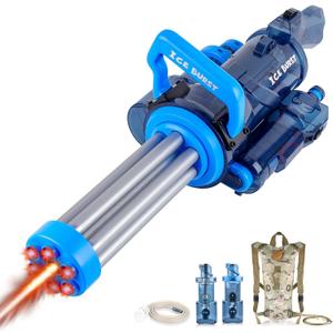 Gatling Electric Water Gun, Automatic Powerful Squirt Gun Long Range High Capacity WaterGun with Plumbing & Backpack, Strongest Water Blasters Cool Summer Water Toy Gifts for Kids & Adults (Blue)