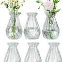 MyGift Set of 6 Diamond-Faceted Clear Glass Bud Vases  Small Decorative Flower Vases for Table Centerpieces, Weddings, and Home Dcor