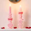 WDS WONDROUS Flameless Heart Candles Set of 2, Pink LED Valentine's Day Candles - Battery Operated Love & XOXO Heart Shaped Candle for Home Decor, Wedding, Gift for Her