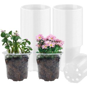 4" Clear Seeding Pots 50-Pack Round for Seeds Starting, Seeds Germination Transparent Nursery Pots with Drainage Holes (4Inch,Clear,50Pcs) (4Inch 50P)