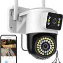 Kinnkall Dual Lens WiFi Outdoor Security Camera, 4MP Pan/Tilt Surveillance, Human Tracking & Detection, Color Night Vision, 355View, SD/Cloud, 24/7 Record, 2.4G Wi-Fi, Works with Mobile Apps & PCs