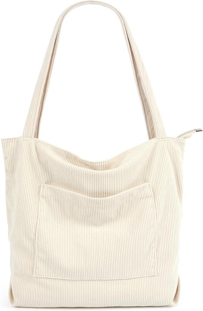 MAMUNU Corduroy Tote Bags for Women, Large Capacity Shoulder Handbag, Women Tote Bag with Pockets for Shopping Travel Office