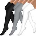 Bluemaple Thigh High Compression Socks for Women and Men Circulation(7 Pairs) Over the Knee-Best Support for Running,Travel, Black/Grey/Pink