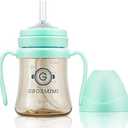 GROSMIMI Spill Proof no Spill Magic Sippy Cup with Straw with Handle for Baby and Toddlers, Customizable, PPSU, BPA Free 6 oz (Aqua Green)