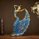 XINDAM Elegant Peacock Art Figurine Dancer Statue Decorative Home & Office Figurines Home Office Display Craft Living Room Decor Ornaments for Tabletop Blue and Gold