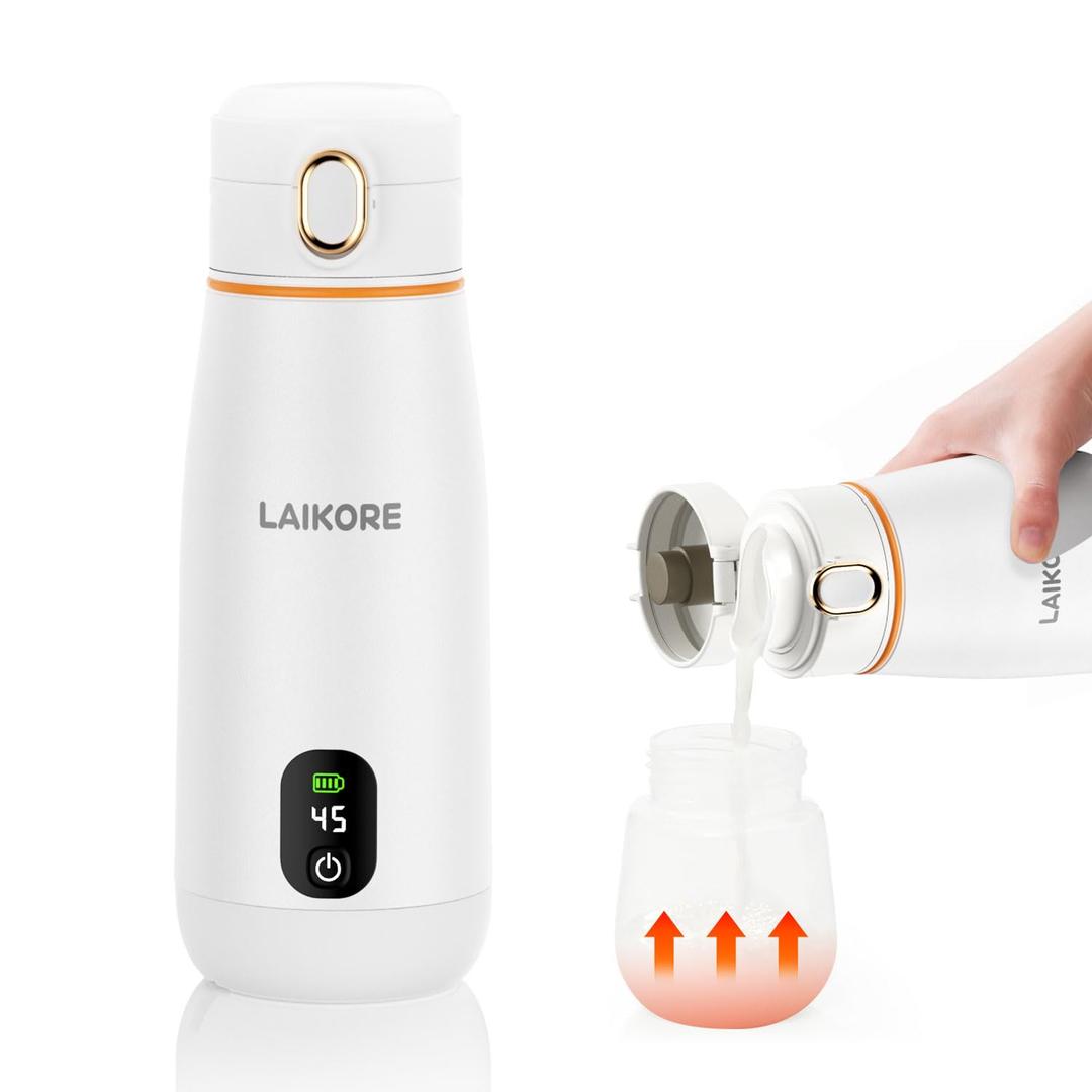 Portable Milk Warmer - Travel & On-the-Go, Quick Heating Breast Milk & Baby Milk Bottle Warmer, USB Rechargeable (White)