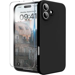 Ingida For iPhone 16 Plus Case, Liquid Silicone Case with Camera Protection Soft Gel Rubber Cover with Microfiber Lining Shockproof Protective Phone Case for iPhone 16 Plus 6.7", Black