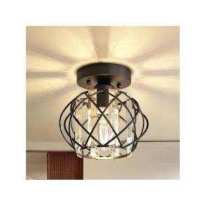 Semi Flush Mount Ceiling Light, Crystal Ceiling Light Silver Crystal Chandelier for Kitchen Hallway Entrance Balcony Dining Rooms Living Rooms Bar