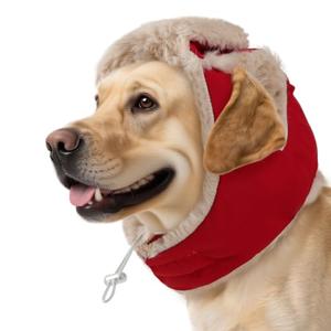 Dog Hats for Large Dogs, Christmas Dog Hat with Ear Holes & Adjustable Chinstrap, Pet Warm Snow Bomber Hat for Cold Weather, Soft Faux Rabbit Fur, Outdoor Beanies Noise Protection, Size XL, Red