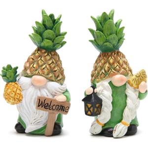 Hodao Gnomes Spring Decorations for Home, Summer Fall Resin Pineapple Gnome Figurines, Pineapple Themed Gift for Loved Ones, Perfect Indoor Outdoor Decor for Home Tabletop Garden Yard - 2 Pcs