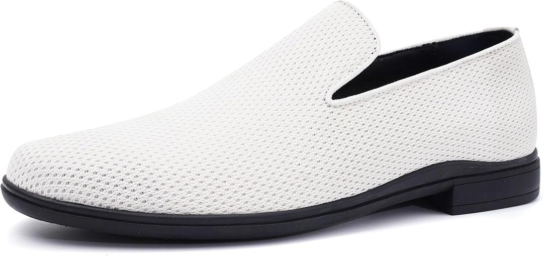 Mens Loafers Slip-on Dress Shoes Mesh Casual Oxford Shoes Classic Business Tuxedo Shoes Fashion Lightweight and Breathable (11, White)