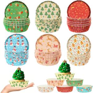 Vesici 300 Pcs 3.5 Inches Winter Snowman Jumbo Cupcake Liners Large Cupcake Liners Baking Paper Cups Muffin Cupcakes Wrappers 6 Styles Baking Paper Cup Supplies for Cake Balls